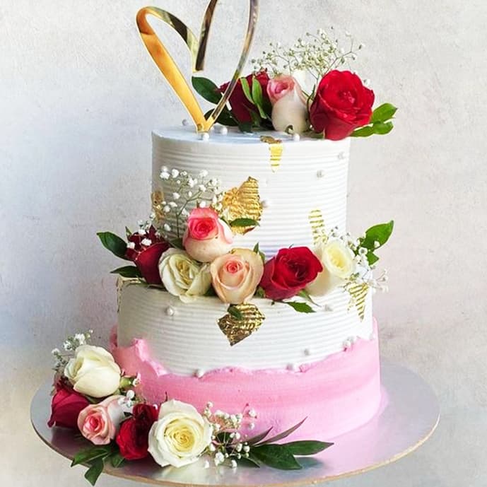 Pink and White 2 Tier Cake
